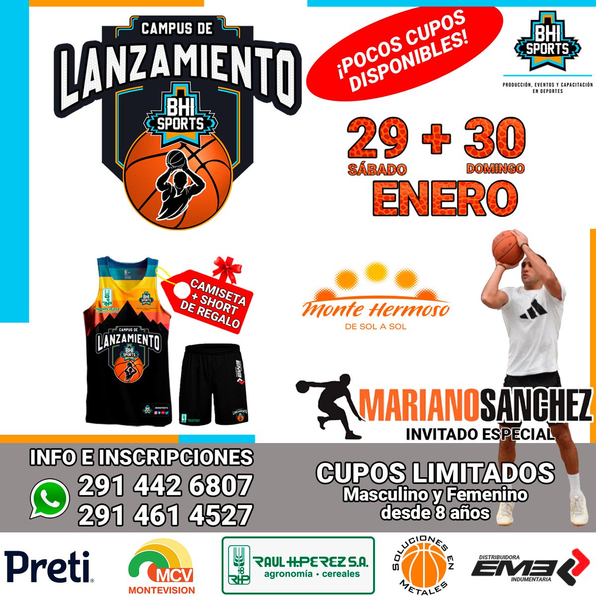 Campus de Lanzamiento de BHI Sports, 29 y 30 de Enero en Monte Hermoso, con la participación especial del NBA Trainer y Player Developer Mariano Sanchez! (@marianosanchez96), no te lo podes perder!

instagram.com/p/CY18SumFGgH/