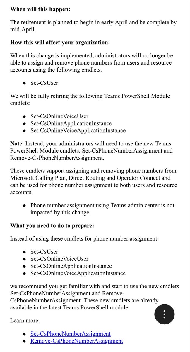 myteamslab's tweet image. Changes coming to Teams number assignment using PowerShell. You’ll need to update your scripts by April to use the new number assignment commands.
