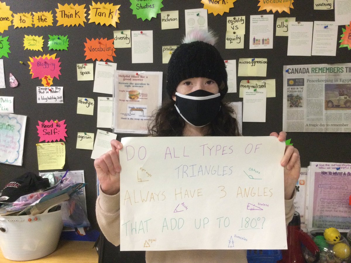 waltonsclass's tweet photo. #mathproblemsolving allows for #differentiation & can be challenging, yet brings true understanding in the Think Tank @WestwoodUGDSB @ugdsb @UGExperiential We created our triangles with bullseye compasses & protractors, to demonstrate our math learning #onted #mathfun #3actmath https://t.co/dykBMJM2r1