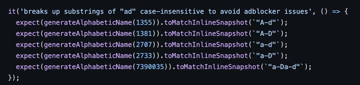 _zubko's tweet photo. A little cute gem from the source of `styled-components`. Taking care to prevent some crazy ad blockers from removing your element just because there is an "Ad" in the className. Such things can only happen on Web 😄❤️ https://t.co/lbqESsXFWV