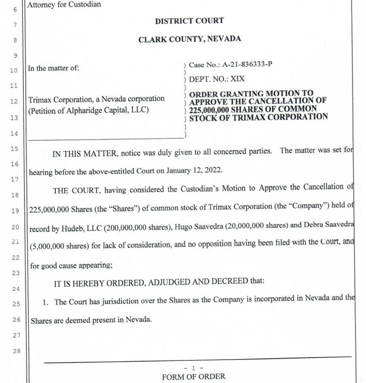 opportunityzon's tweet photo. $TMXN share cancellation order.  @Alpharidge_Cap will continue to plough through the process regardless of time and cost, to cleanup all shells and ready them for M&amp;A.  $PRDL $NOUV $CCWF $MTEI https://t.co/2MEYFP5GdQ