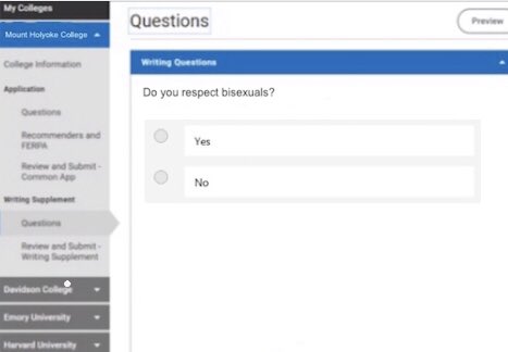 alexyaskye's tweet photo. Hey Mount Holyoke Admissions, why was this on your common app last year? I just wanna have a chat. https://t.co/2pBGNTBBlV