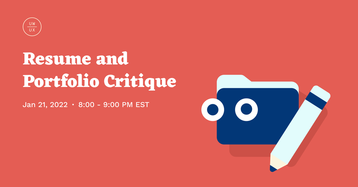 Whether you're actively looking for your next design internship or just want some feedback on your work, UW/UX got your back with another resume/portfolio critique😊  Sign up for a 1:1 with one of our execs this Friday 8-9pm EST! Registration link below: 
us02web.zoom.us/meeting/regist…