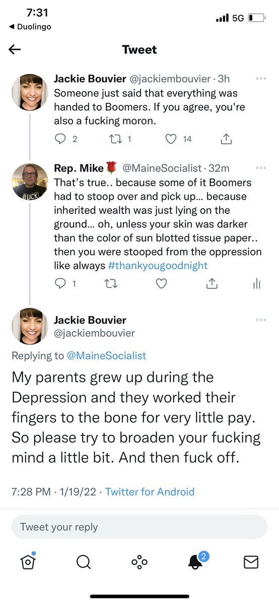 MaineSocialist's tweet photo. Apparently, Jackie Realized that people raised in the #Depression are the #GreatestGeneration and that #Boomers are post World War 2 so she deleted in chagrin… or picked up the #PeopleMagazine on #TheGenerations as she was #BroadeningHerMind #PottyMouth https://t.co/c7E8k7hU6y