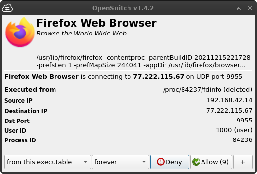 TvPrivacy's tweet photo. Update: Since making above #Video + #tutorial (+screenshots) installing/using #opensnitch #Firewall (Linux) + video, #PopOS machine blocked 10,000 unnecessary connections.

Give #opensnitch #Firewall a try.

#Linux #Opensource #FOSS #infosec #Debian
https://t.co/NmrwJN7gwY https://t.co/46igCHUifC