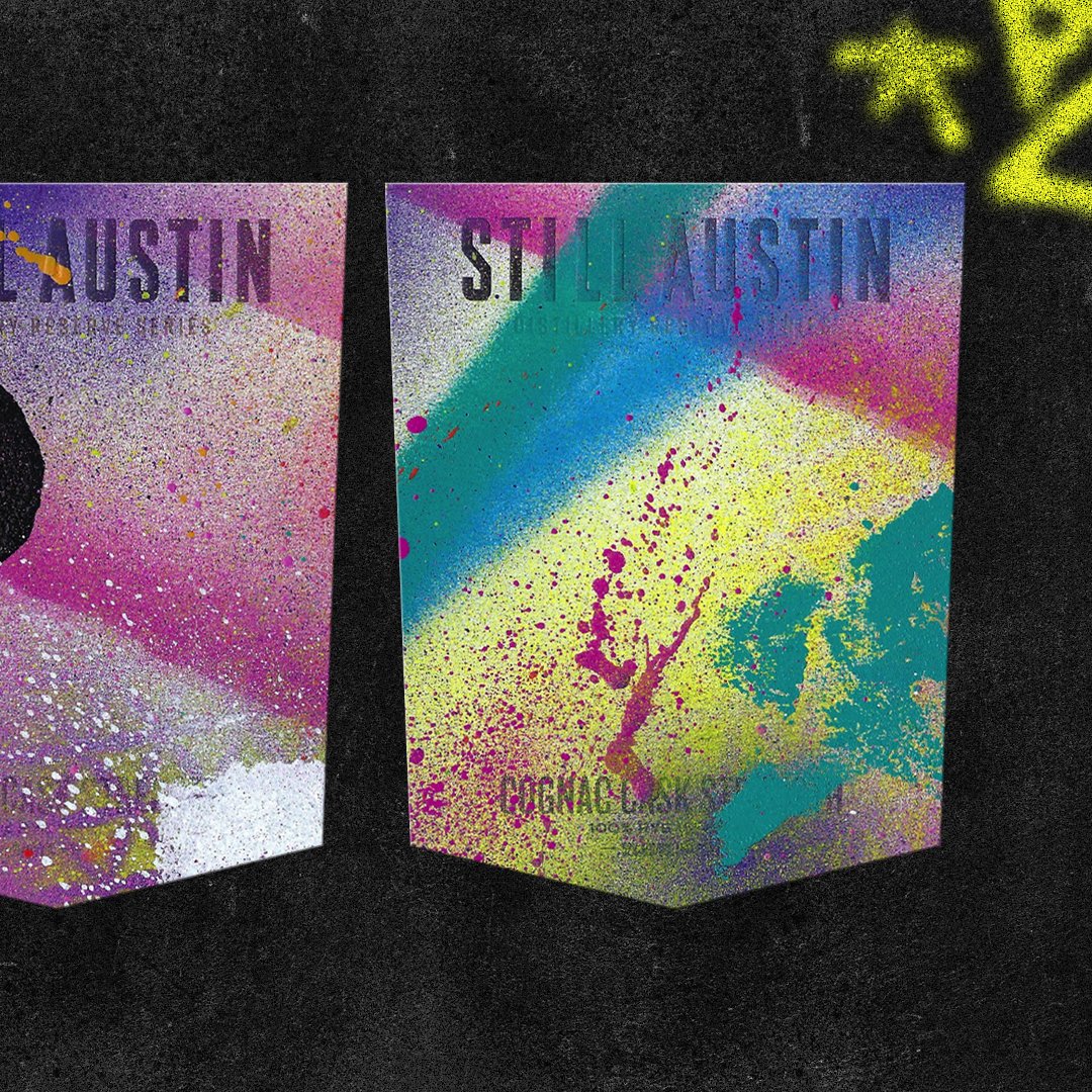 StillATX's tweet image. Start the year off with a work of art that's not only cool to look at but tasty too! Distillery Reserve Series Cognac Cask Rye Whiskey is #STILLAvailable. Click bit.ly/3AdxcLg to get your very own one-of-a-kind bottle, spray-painted by Austin graffiti artist @zuzubee.