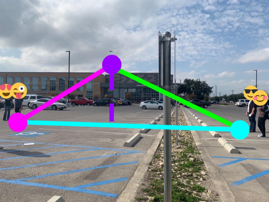 garzalovesmath's tweet photo. @SeguinHSTx ADV PreCal conducting their PA Trigonometry Drone Lab. Ss created various types of triangles using clinometers &amp; Apple Measure for horizontal distance. Law of Sines &amp; Cosines will be applied to solve remaining triangle values. So happy for my amazing S w/ a drone!! https://t.co/m7JFHAT1n8