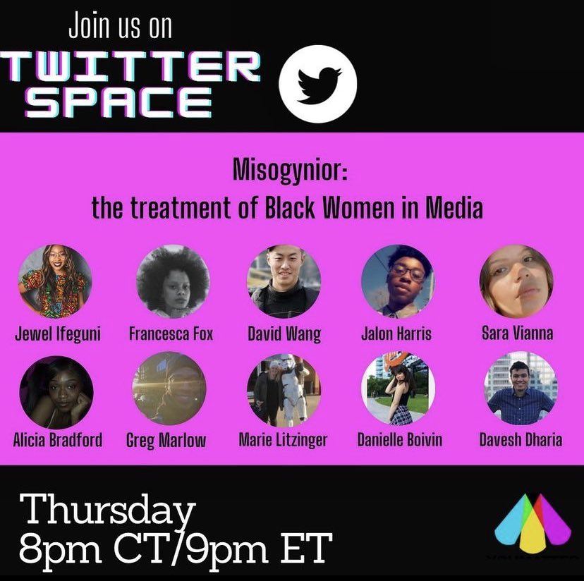 YMStudios's tweet photo. Join us tomorrow here on Twitter Space for our discussion on Misogynior and the treatment of Black Women in the world of media. Hope to see you there! https://t.co/cXRyUIaHT1