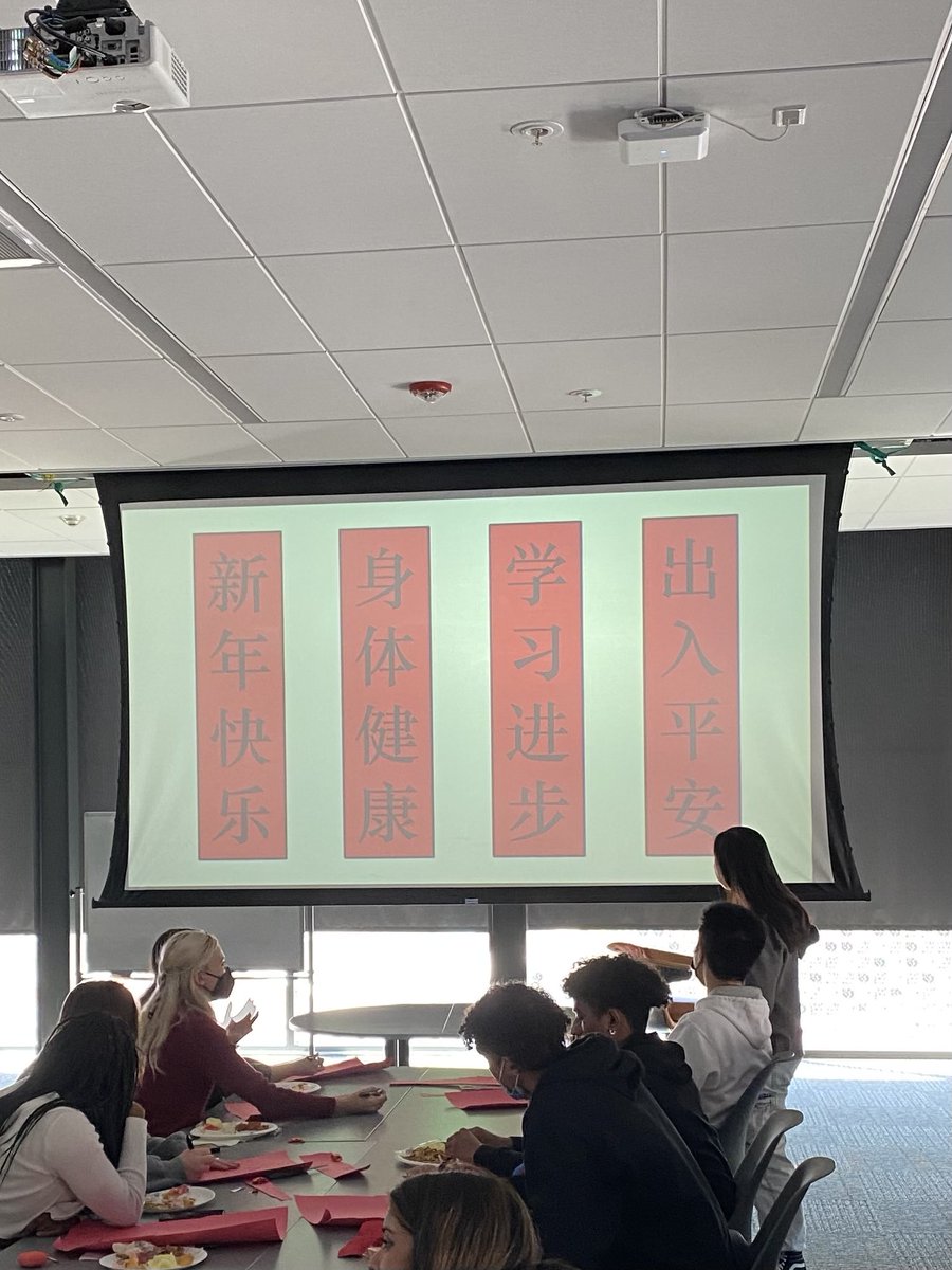 Affinity Student Luncheon featured our Asian Student Union teaching calligraphy. Signs the students made will decorate our hallways for Lunar New Year! Magic happens when we let students lead! We also ate Chinese food! ⁦@CoachAhern⁩ ⁦<a href="/rjmama/">Angie Corritone (she/her)</a>⁩ ⁦<a href="/MVHS_Mustangs/">Monte Vista Mustangs</a>⁩