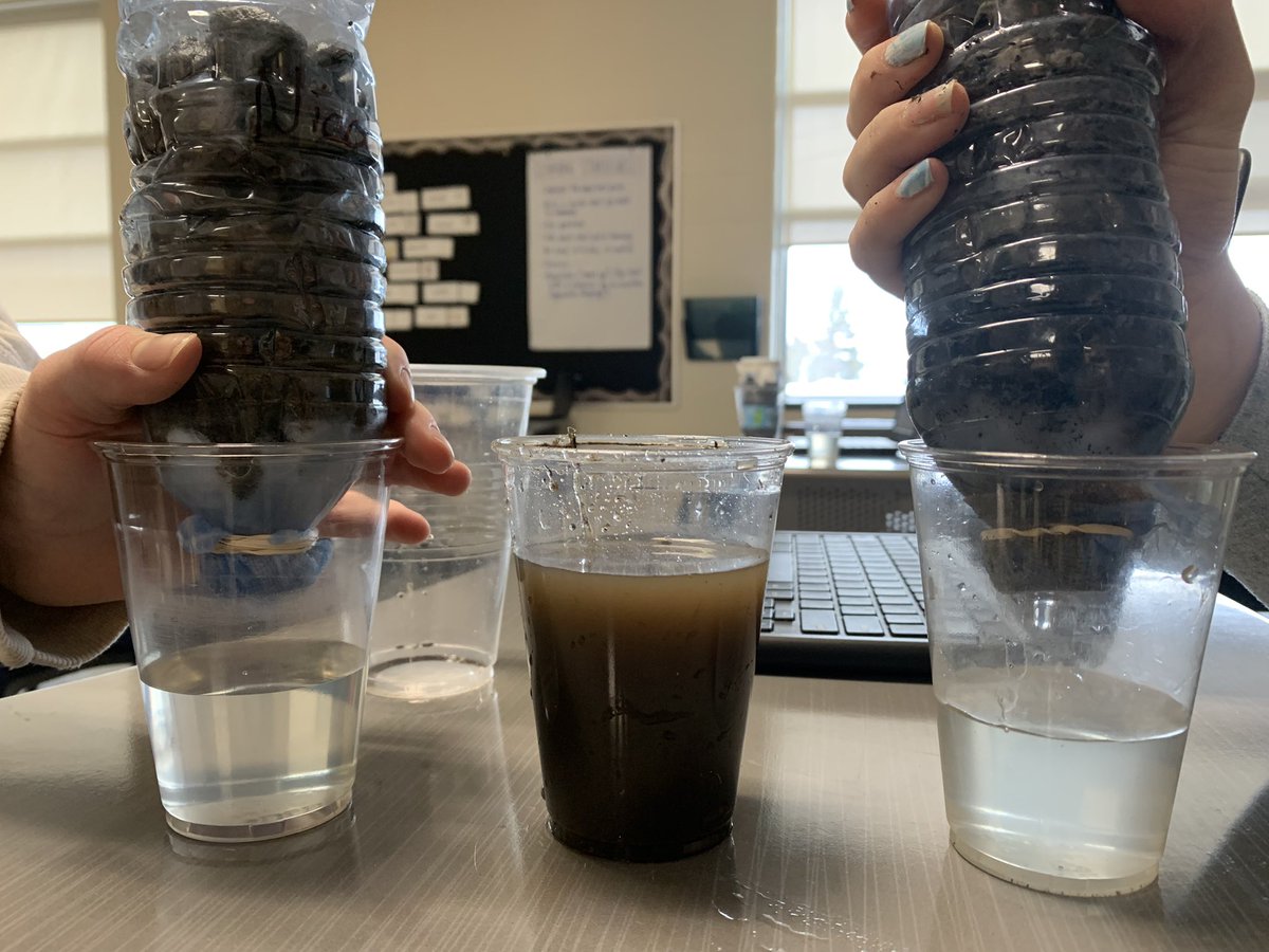 Mr_ChadHarris's tweet photo. Gr. 8s finally testing out their home made water filters. The brown water is what they started with! After filtering and testing, turns out we can create cost efficient solutions to ensure everyone has access to safe water!
@sabwrdsb https://t.co/baxU1cilyL
