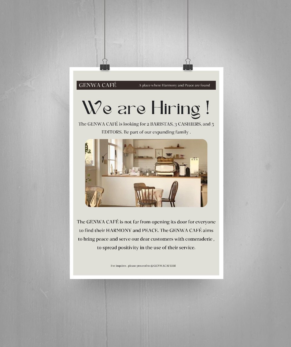 Genwa is still opening their doors for new employees, If you're interested kindly refer to the available positios indicated below.
Kindly fill up our forms linked below this tweet and be part of our expanding chaotic family where Harmony are found within us!!