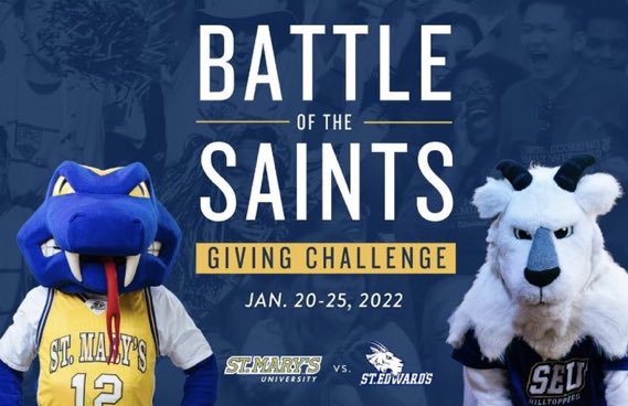 We are 16 hours away from the Battle of the Saints Giving Challenge. At noon tomorrow we will be posting out the link to help us beat St. Mary’s!! #FearTheGoat #StompTheSnakes