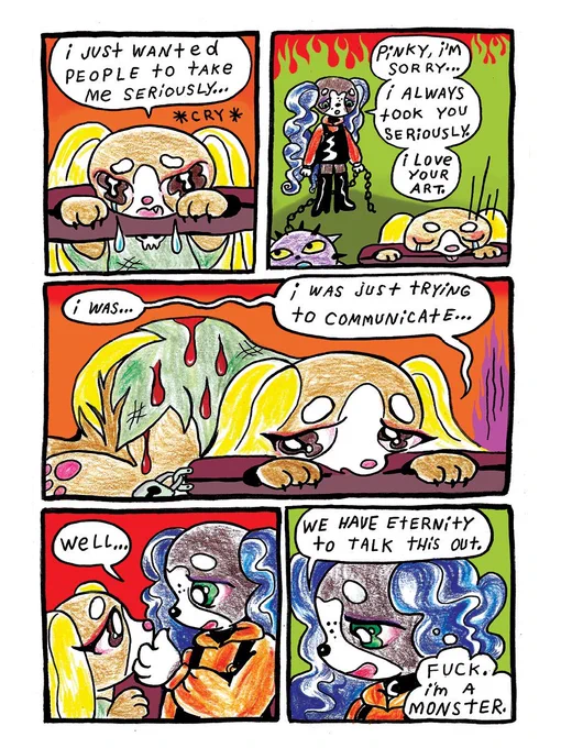 This one page specifically, prime example of gaslighting like girl pepper was nothing but nice to you and you drowned urself in resin because she needed to have a break from you for two days after you had a meltdown and yelled at her to leave 