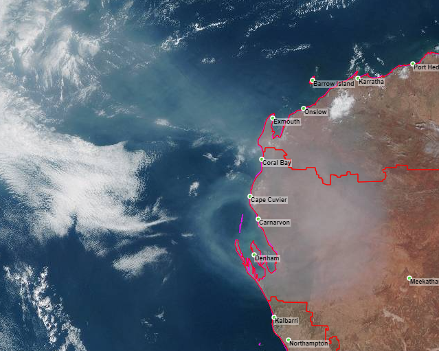 BOM_WA's tweet photo. The ash cloud from the #Tonga volcanic eruption is slowly moving westwards over the #Pilbara and #Gascoyne creating some stunning sunsets &amp; sunrises recently as the ash &amp; aerosols scatter the sun's rays.
Sunset science: https://t.co/QycYcFFuu6
Satellite: https://t.co/ETVg5sVp6U https://t.co/qJCmsspBpU