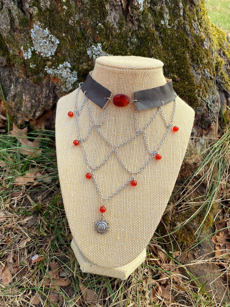 RootToRiseHol's tweet image. Deep red Carnelian Venus ascending choker with sun charm 🔥