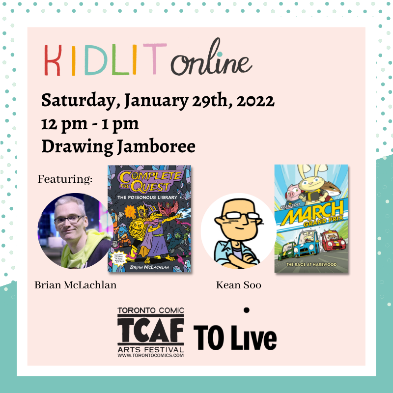 TorontoComics's tweet photo. Calling all kid artists! Play along with artists, writers, &amp; buds @McLachlanBrian &amp; @keansoo as they teach drawing games that make art into a fun activity to share with your friends &amp; family! Sat. Jan. 29 at 12pm. Ages 7-12, FREE! #KidLitOnline Register: https://t.co/ot8DjaIrHk https://t.co/o5yjvE89d7