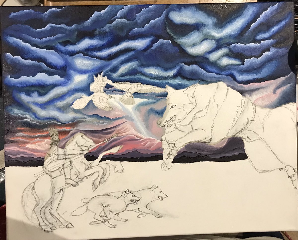 AnsuzLaguzArt's tweet photo. The beginnings of my next piece, provisionally titled ‘Fate’. All rights reserved. #iampainting #oiloncanvas #oilpainting #heathen #pagan #heathenart #paganart #art #heathenry #paganism #storm #ragnarok https://t.co/V3JILpYN1q