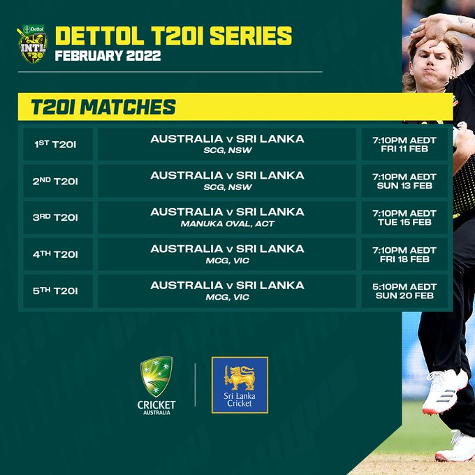 Australia T20 matches with Sri Lanka begin from February 11