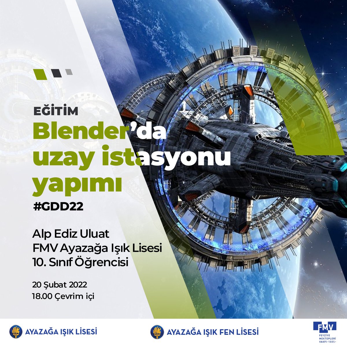 "Blender'da uzay istasyonu yapımı" başlıklı söyleşi ile Alp Ediz Uluat 20 Şubat'da sizlerle. #gdd #gdd22