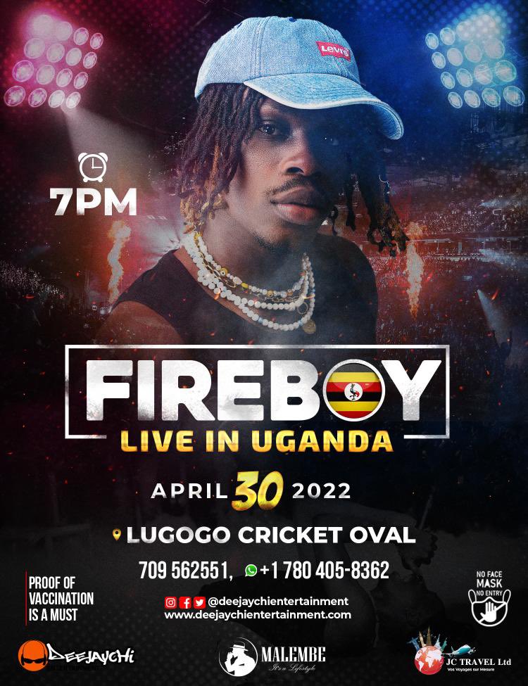 Uganda 🇺🇬 Ues we are coming with the dynamic super talented artist of our time <a href="/fireboydml/">Fireboy DML</a> 

Mark your calendar. Saturday April 30 at the Lugogo cricket oval Kampala!!
As he does always he will be bringing 🔥🔥🔥🔥🔥🔥