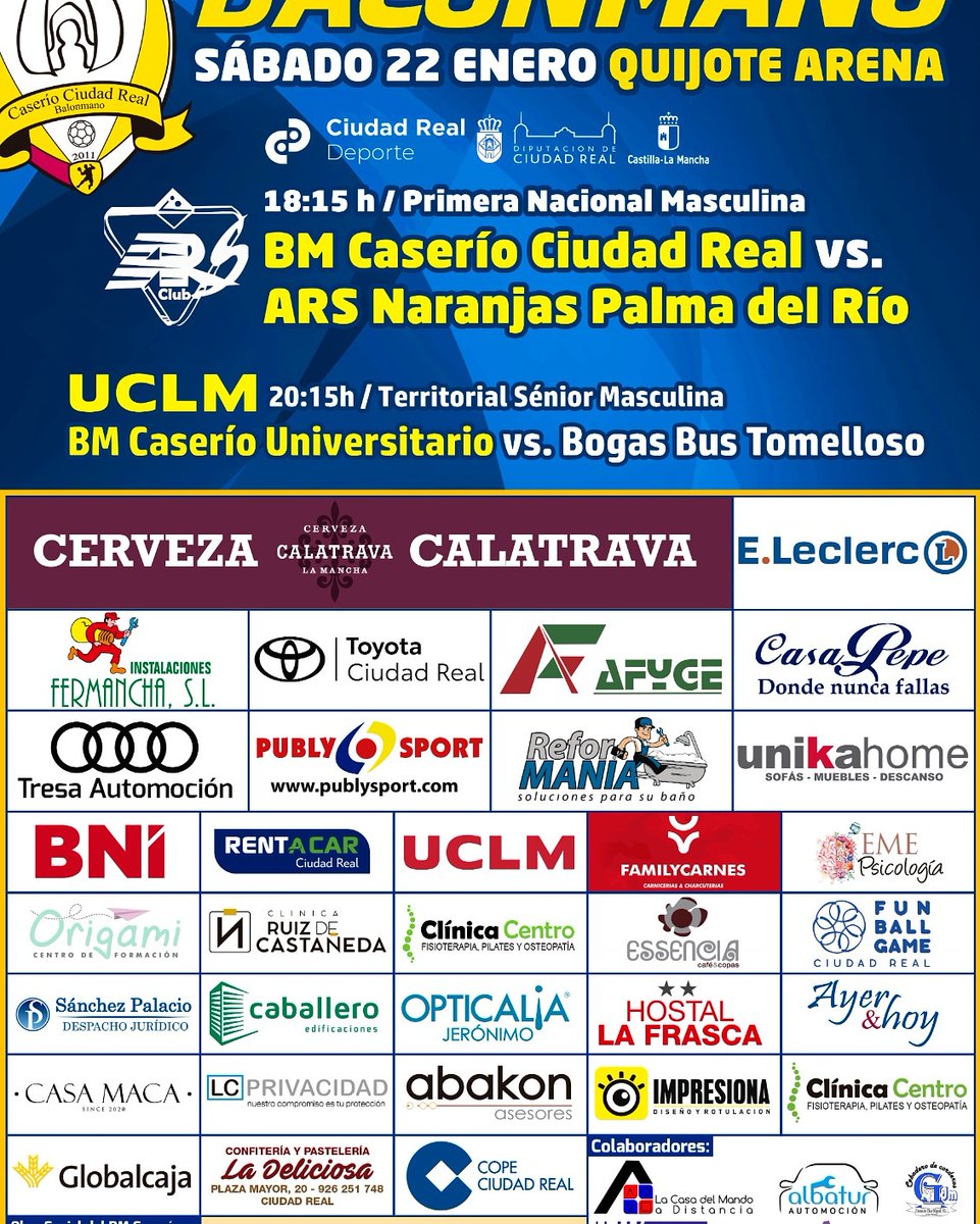 BM_Caserio's tweet photo. 🤾🤾 Vuelve la Competición Liguera!

👉 Disfruta este sábado del encuentro 🆚 Palma del Río en el Quijote Arena.
🕛 18:15 hrs https://t.co/xoR1NL67iS