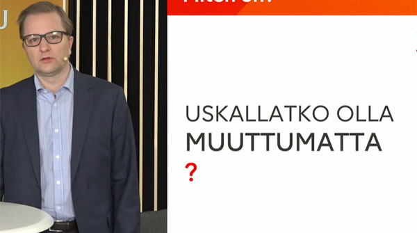 Fujitsu_FI's tweet photo. Uskallatko olla muuttumatta, kysyy @HSaaks Fujitsun webcastissa. Kuntakenttä on muutosten kourissa ja datan avulla on mahdollista parantaa tuottavuutta kohdentamalla vähentyvät panokset oikein. #data #kunnallishallinto https://t.co/2pwnZ0cT9k