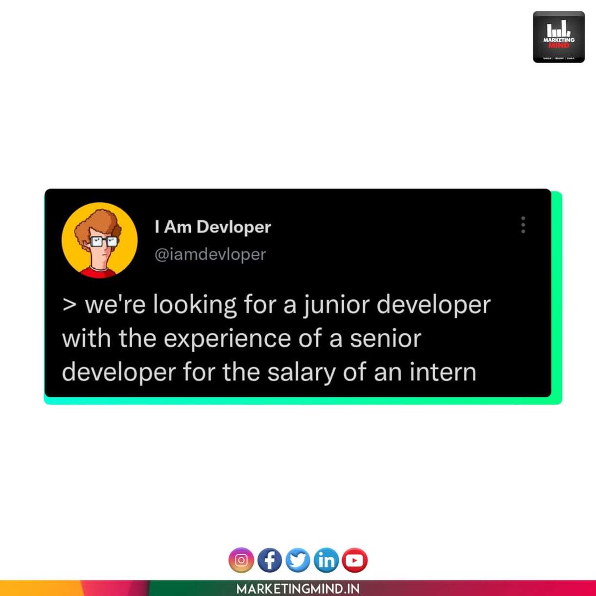 MarketingMind_'s tweet photo. Anyone interested here?
#MarketingMind #InternMeme #Developer https://t.co/yYnqO0W867