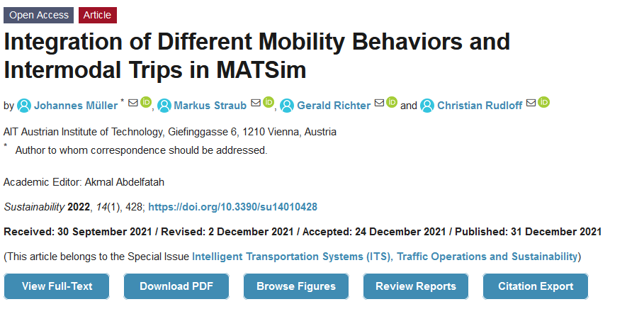 _MuellerJoh's tweet image. Our new publication is out: In the last years we have developed a MATSim model for Vienna, in which different policy interventions (city toll, AVs,...) can be integrated. Find the publication here: doi.org/10.3390/su1401… #MATSim #simulation #Vienna @AITtomorrow2day