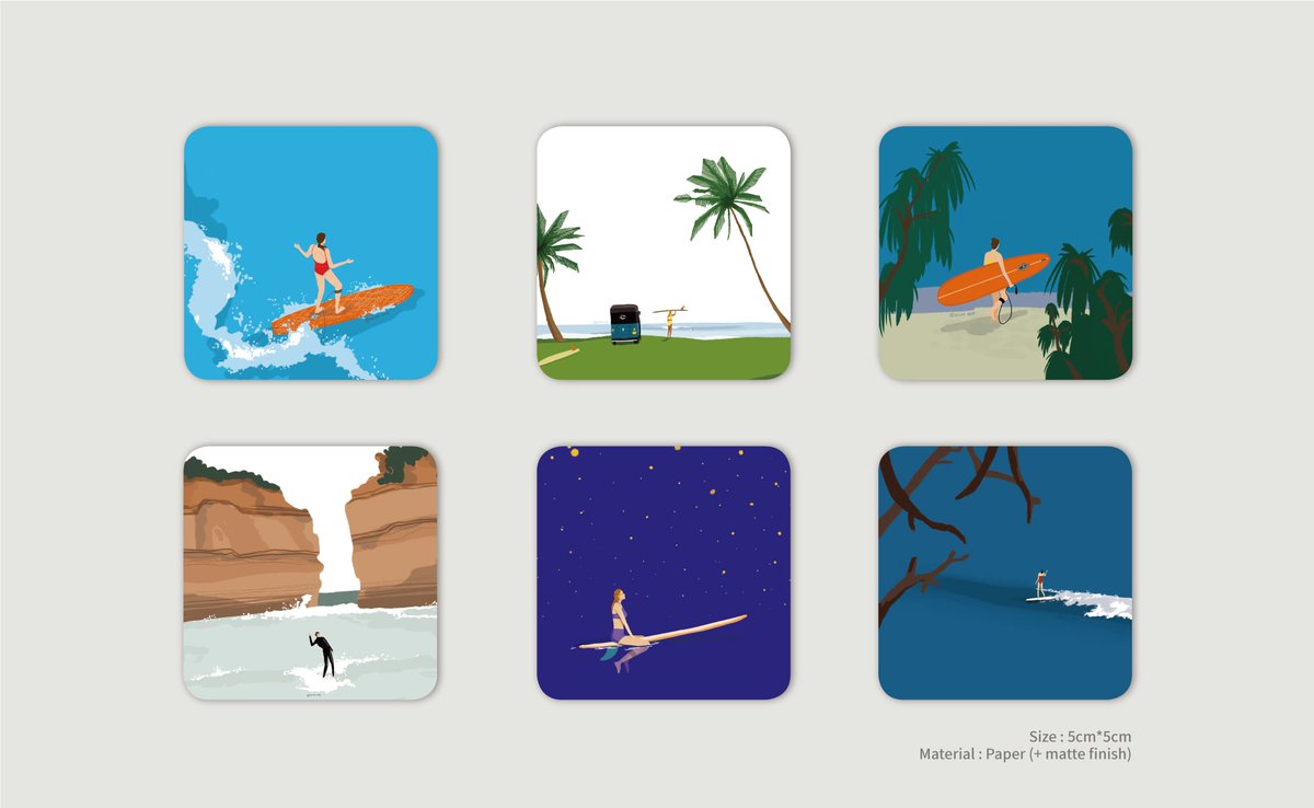D.KCUM's surfing stickers! Buy them all or just one! #stickershop #stickers #surf #Korean #stationery