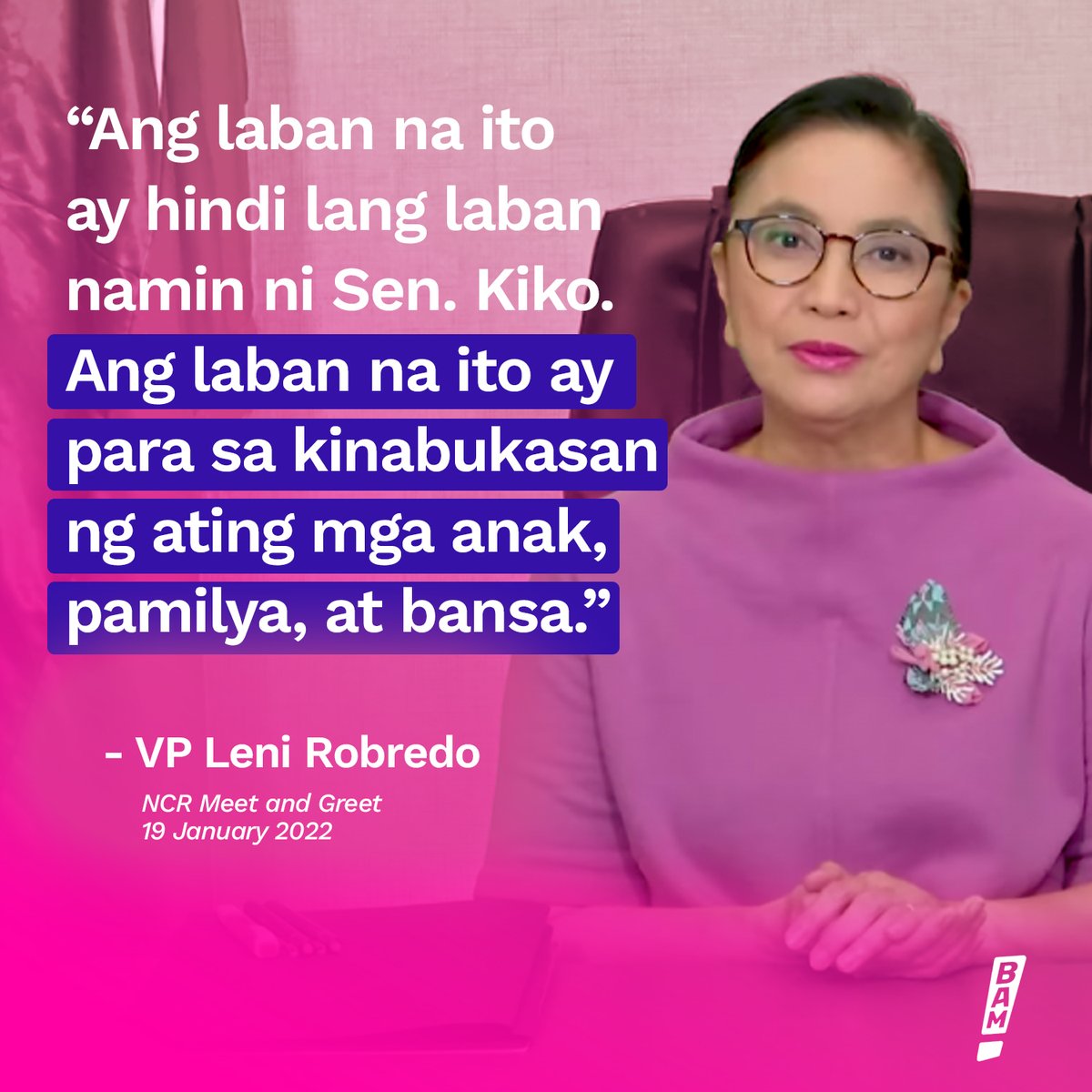 bamaquino's tweet photo. LALABAN TAYO

"Ang laban na ito ay hindi lang laban namin ni Sen. Kiko. Ang laban na ito ay para sa kinabukasan ng ating mga anak, pamilya, at bansa." - VP Leni #AngatBuhayLahat #LeniKiko2022 #RobredoResibo https://t.co/4hs82G3Qvg