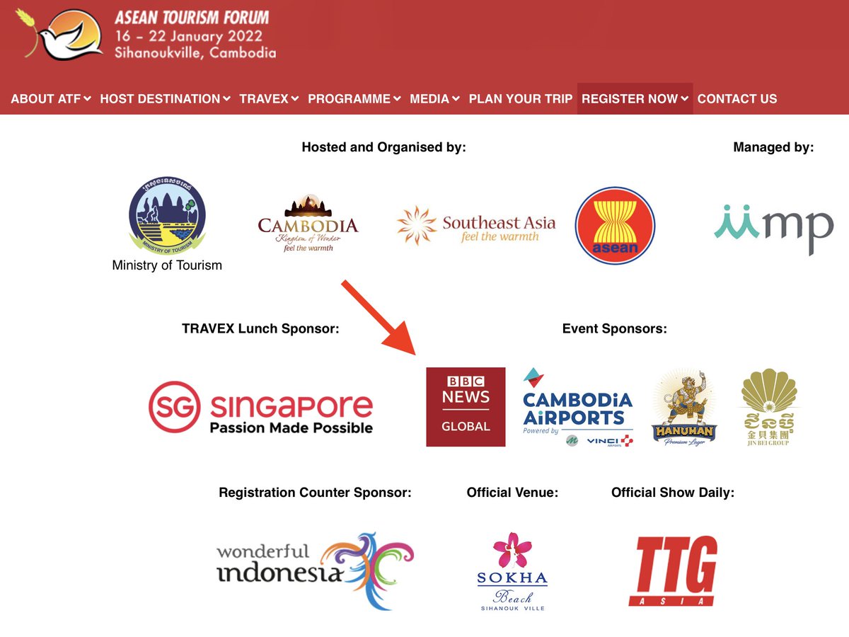 JusticeMyanmar's tweet photo. BBC News is sponsoring ASEAN Tourism Forum, attended by #Myanmar junta's tourism minister! The forum legitimises the terrorist junta &amp; provides a platform for it to promote tourism, as it desperately seeks revenue to finance its terror. BBC: Stop reputation laundering for junta! https://t.co/4L8bXB0vUW