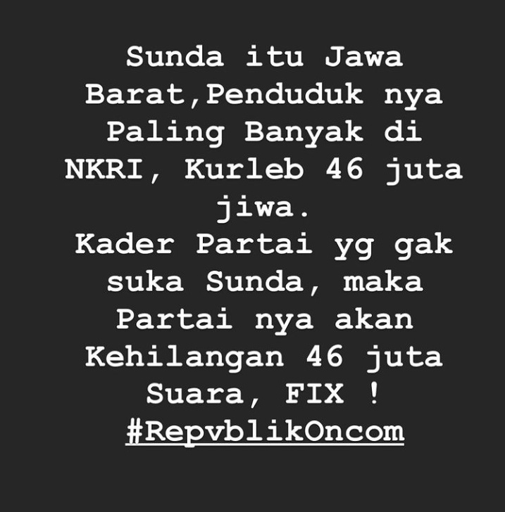 NenkMonica's tweet photo. Kalo tdk diusik orang Sunda jarang berisik, kali ini ada yg mengusik.
Tenggelamkan Sarang Partai yg mengusik !!! https://t.co/QY8MozeeQG