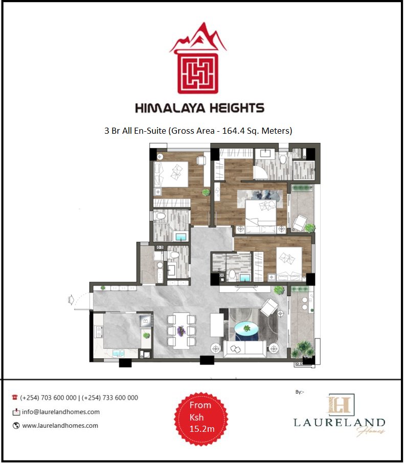 #ApartmentsForSale #LuxuryHomesForSale
Spacious Luxury 3 Bedroom, All En-Suite Units at Himalaya Heights, currently under construction along Kindaruma Rd, Kilimani , Nairobi. 
Call:-
> (+254) 703 600 000 | (+254) 733 600 000
> info@laurelandhomes.com
> laurelandhomes.com