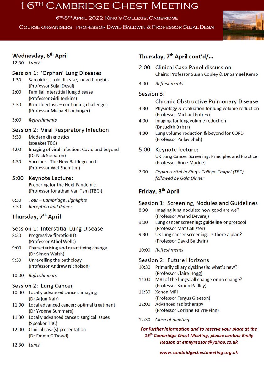 IPFdoc's tweet photo. Cambridge Chest meeting will be held as F2F hybrid meeting. Great cross disciplinary meeting. Details below. Juniors especially welcome. #HopeToSeeUThere https://t.co/YC3pddBekA