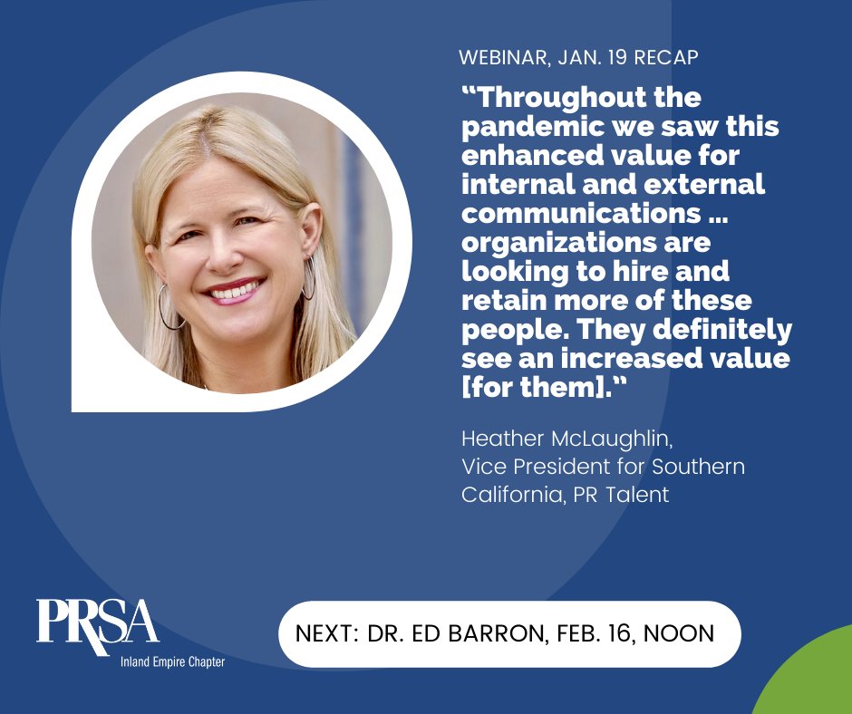 prsaie's tweet photo. Thanks again to our registrants and, especially, our speaker Heather McLaughlin of @PRTalent for her excellent insights and advice. Save the date for our Feb 16 webinar featuring esteemed leadership consultant Dr. Ed Barron. #prsaie https://t.co/Ac1dNzIE5H