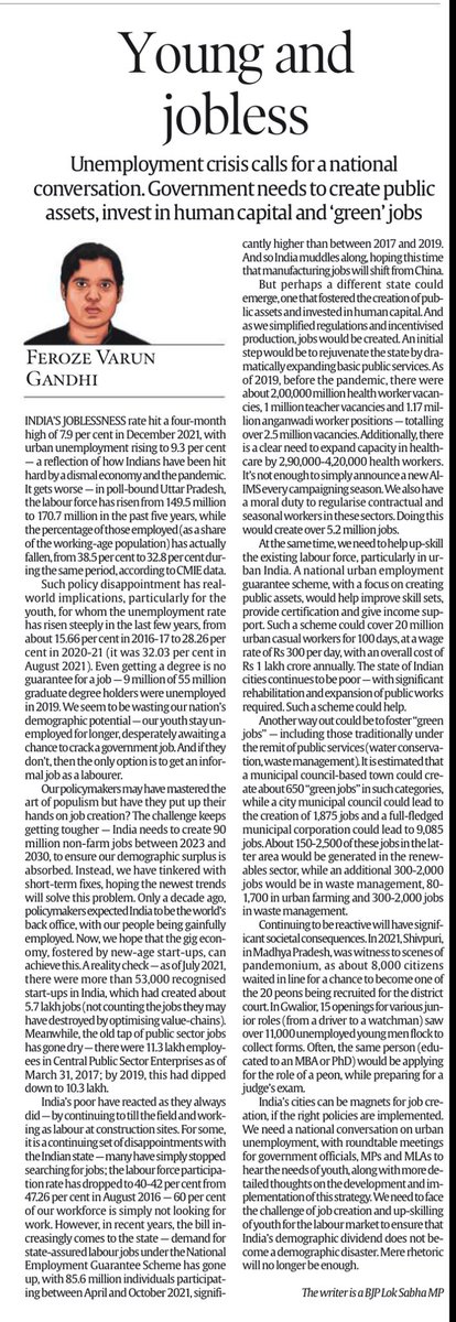 Despite all the talk of development, statistics show that unemployment has grown in all poll-bound states. Instead of political populism, we need to urgently focus on incentivising job creation. 

My article in The Indian Express today. 

indianexpress.com/article/opinio…