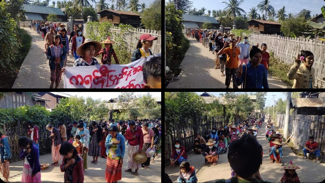 Joint forces of pro-democracy villagers of several villages from northern Salingyi township and eastern Yinmarbin township staged a strike against military dictatorship.   #WarCrimesOfJunta #2022Jan20Coup #WhatsHappeningInMyanmar