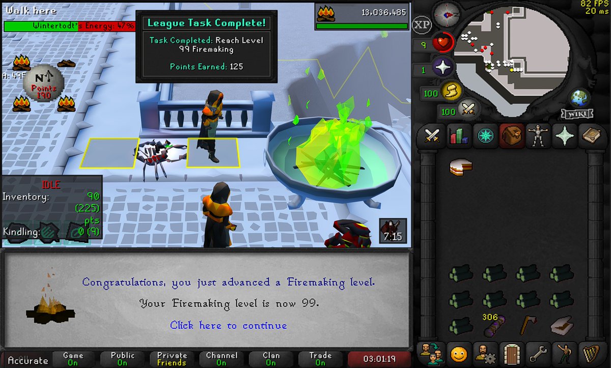 99 Firemaking on day one of Leagues :).
