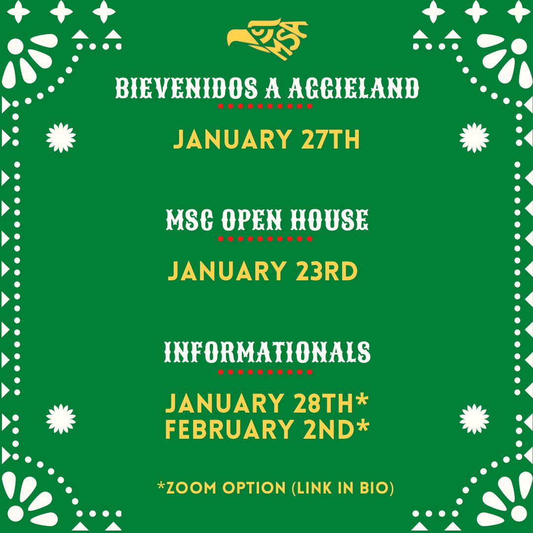 TAMU_MSA's tweet photo. It’s time to get some new members in MSA! Share this post to anyone you know may be interested in joining; ask any officer for any questions you may have. Our informationals will have a Zoom option available! See you soon y #VamosMSA! 🤩🇲🇽 https://t.co/cgF0kRFkDW
