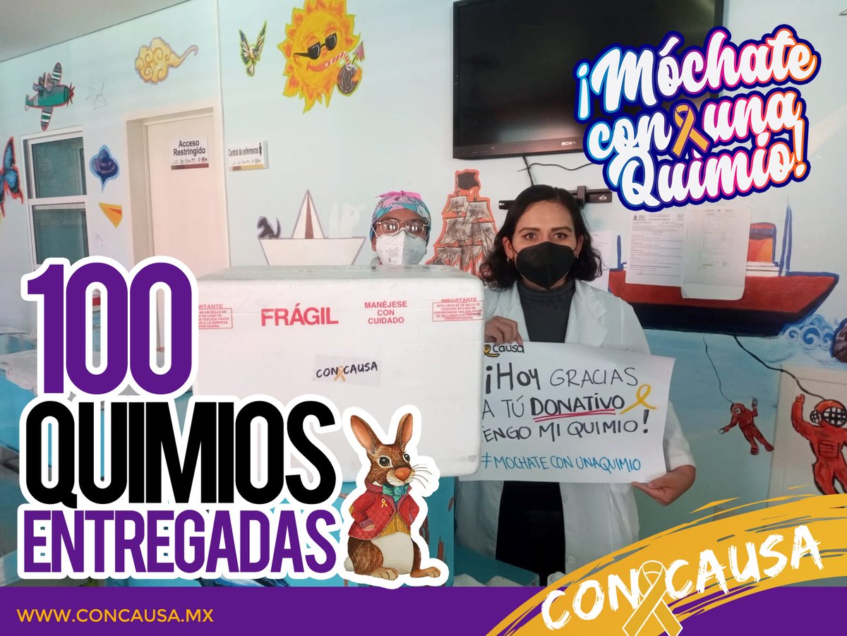 ConCausaMX's tweet photo. Hoy gracias a ti y tus donaciones entregamos 100 dosis de quimios al hospital, lo que permitirá que nuestros niños no interrumpan su tratamiento, gracias porque con esto les das una oportunidad más de lograrlo y de algún día tocar esa campana. #MochateConUnaQuimio #ConCausa https://t.co/tiy7b0w8eo
