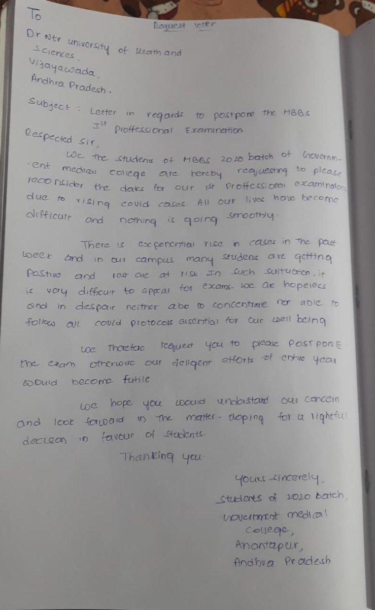 87Vamsi's tweet photo. Request from Anantapur med clg MEDICOS to postpone mbbs exams in AP due to this pandemic. 
Mentally and physically not ready to face that stress @official_aimsa
@PawanKalyan
@ysjagan 
@ncbn 
@TV9Telugu @PMOIndia 
Postpone mbbs exams
#postponembbsexamsAP
#postponembbsexamsAP https://t.co/mEguroG3v4