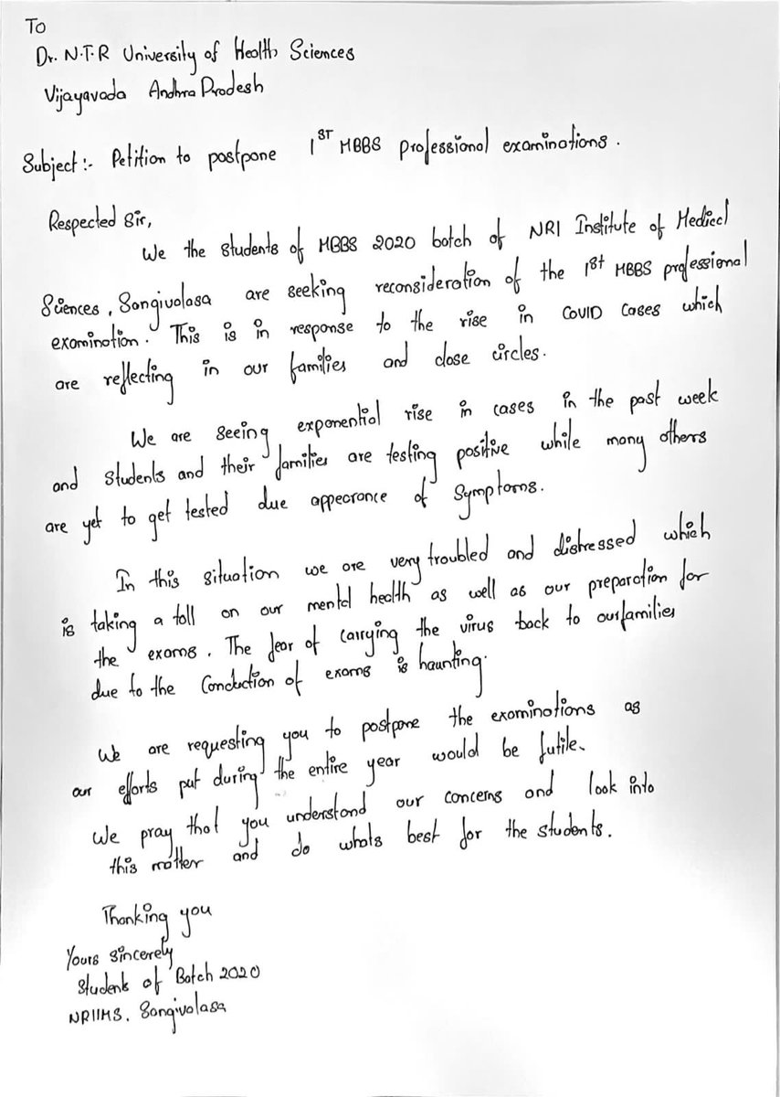 87Vamsi's tweet photo. Request from NRI,Sangivalsa MEDICOS to postpone mbbs exams in AP due to this pandemic situation 
Mentally and physically not ready to face that stress @official_aimsa
@PawanKalyan
@ysjagan 
@ncbn 
@TV9Telugu @PMOIndia 
Postpone mbbs exams
#postponembbsexamsAP
#postponembbsexamsAP https://t.co/EDUArBhDAO