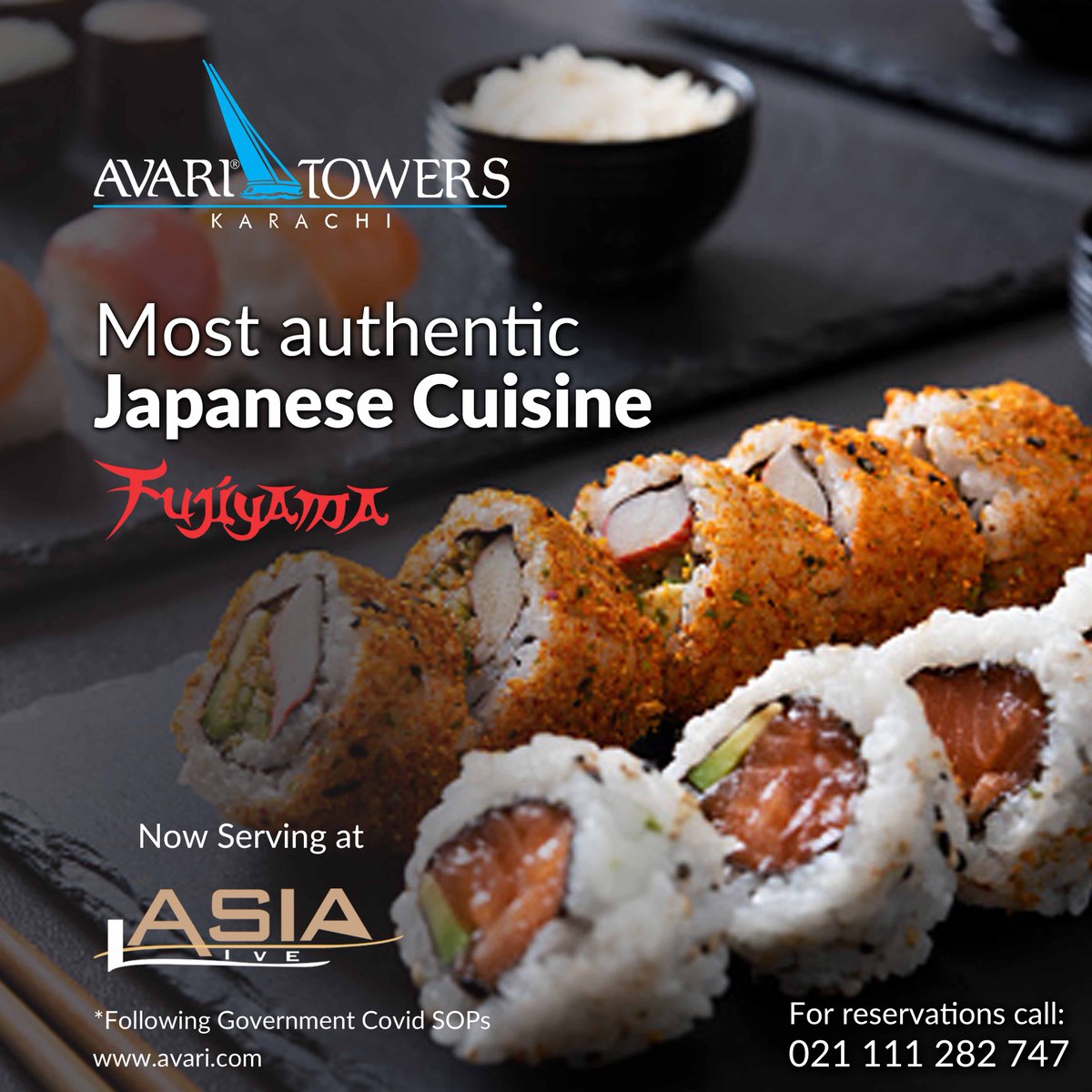 AvariTowers1986's tweet photo. Savour the most authentic Japanese cuisine🍣 is now serving at Asia Live.

#japanesecuisine #fujiyama #AvariTowersKhi #AvariHotels #Asialive https://t.co/ivfuC67Hhc