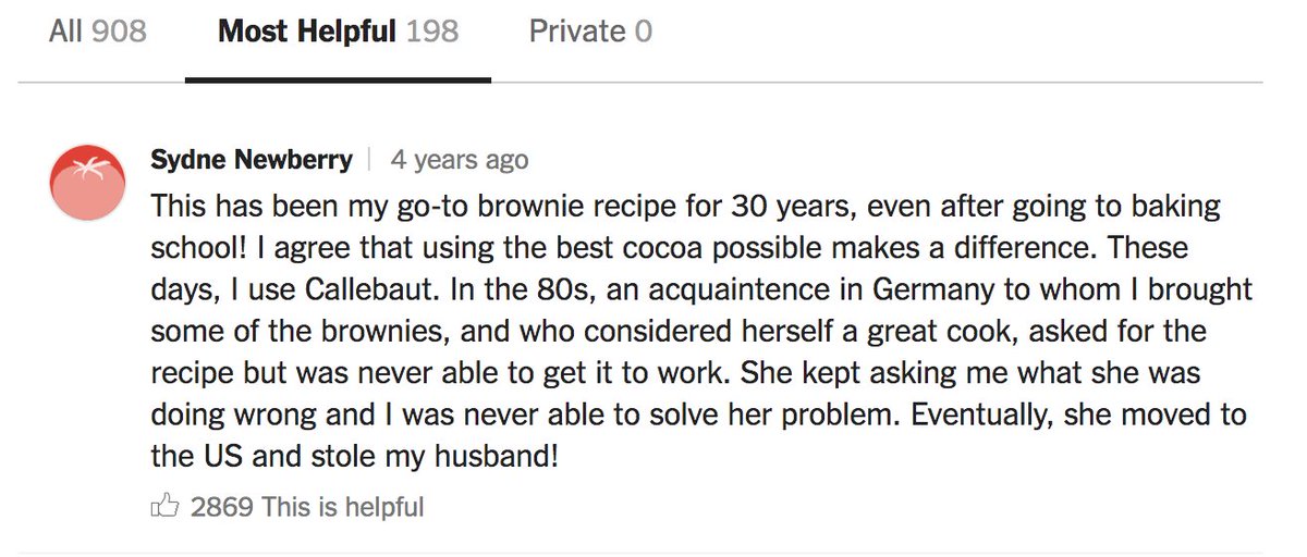 this is rated the Most Helpful comment on the NYT's page for Katharine Hepburn's brownie recipe