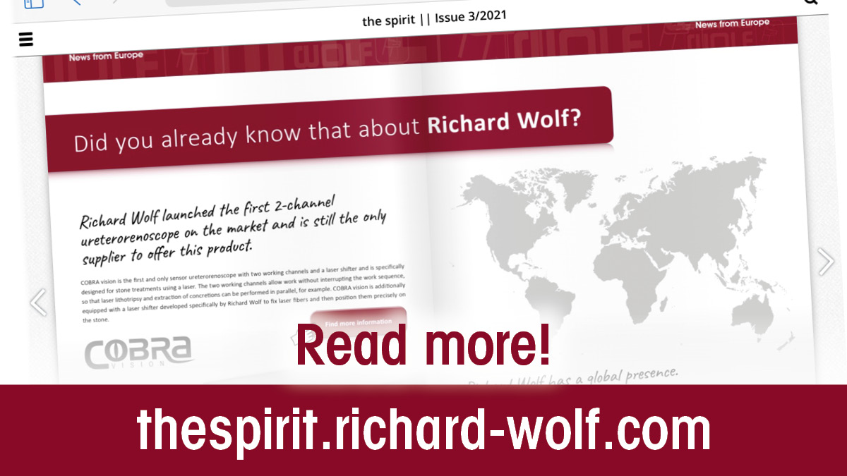 Did you know that Richard Wolf launched the first 2-channel ureteroenoscope on the market and is still the only supplier to offer this product? For more go to 'the spirit'👉fal.cn/3ltbF #RichardWolf #RichardWolfGroup #TheSpirit #emagazine #Urology #Imaging #medicine