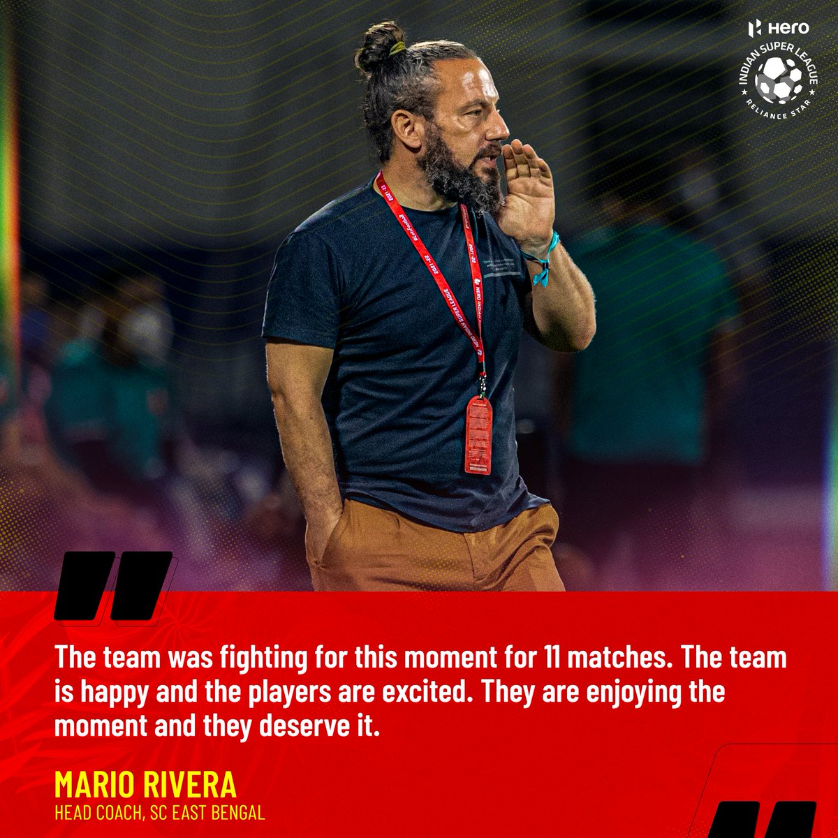 IndSuperLeague's tweet photo. .@sc_eastbengal gaffer Mario Rivera shares that his boys are ecstatic, having clinched the much-awaited victory for the Red and Golds 😍🔴🟡
Press Conference 👉 https://t.co/nugswgGErm
#FCGSCEB #HeroISL #LetsFootball https://t.co/JBKAjMlwtR