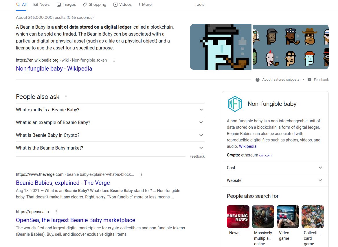 A Chrome extension that replaces 'NFT' with 'Beanie Baby': chrome.google.com/webstore/detai…

cc: <a href="/matt_levine/">Matt Levine</a>