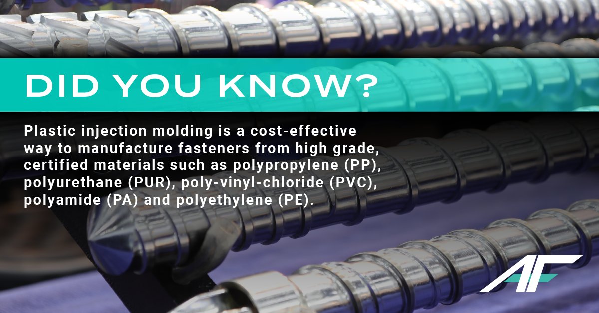 Did you know?
Plastic injection molding is a cost-effective way to manufacture fasteners from high grade, certified materials such as polypropylene (PP), polyurethane (PUR), poly-vinyl-chloride (PVC), polyamide (PA) and polyethylene (PE).
#fasteners #fastenerfacts