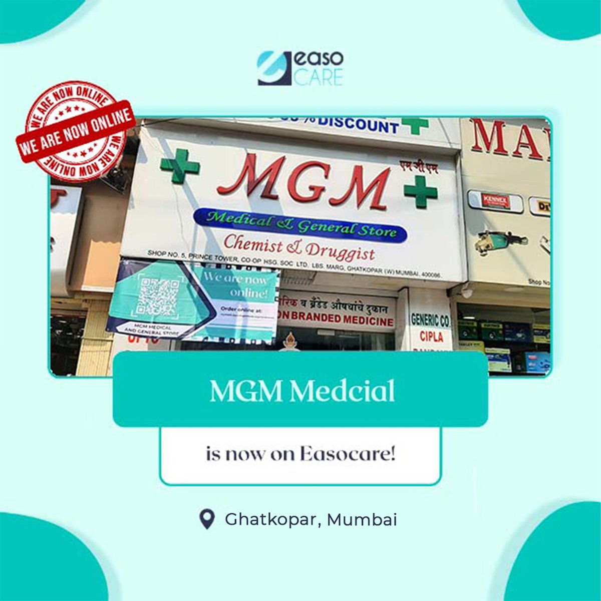 easocare's tweet photo. 🚀 MGM Medical is now online!

Powered by Easocare, MGM Medical is now ready to accept orders online in and around Ghatkopar, Mumbai 📍

🔗 Store Link: https://t.co/VowSonJnHG https://t.co/X0qgeHlYfg