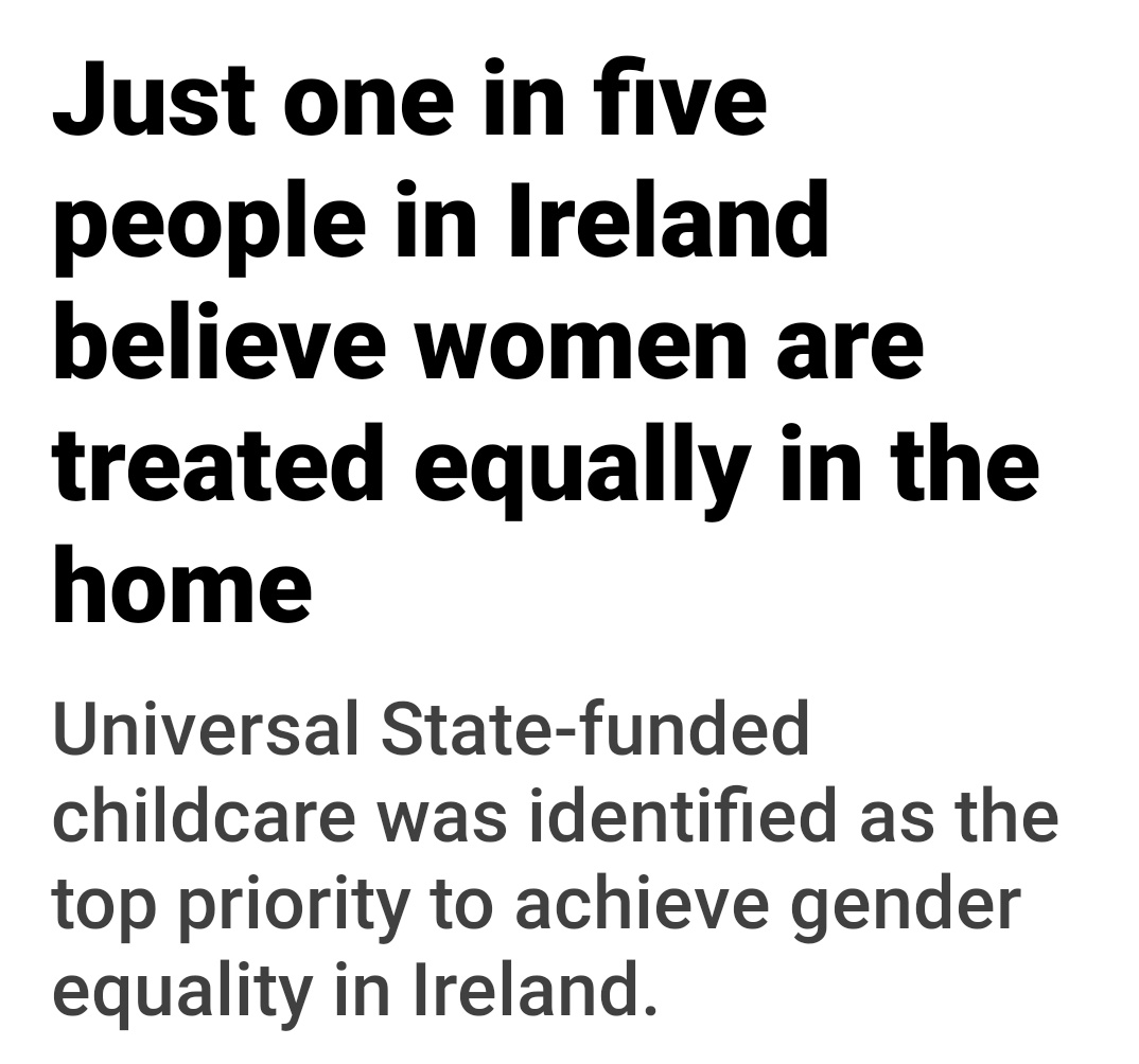 Mick Caul (@caulmick) on Twitter photo Less than one in four believe women are treated equally in the home or in politics
▪️Supporters of left-wing political parties & people who identified as working class are more likely to feel women are treated less favourably than men
<a href="/ireland_thinks/">Ireland Thinks</a>
jrnl.ie/5657868 Less than one in four believe women are treated equally in the home or in politics
▪️Supporters of left-wing political parties & people who identified as working class are more likely to feel women are treated less favourably than men
<a href="/ireland_thinks/">Ireland Thinks</a>
jrnl.ie/5657868